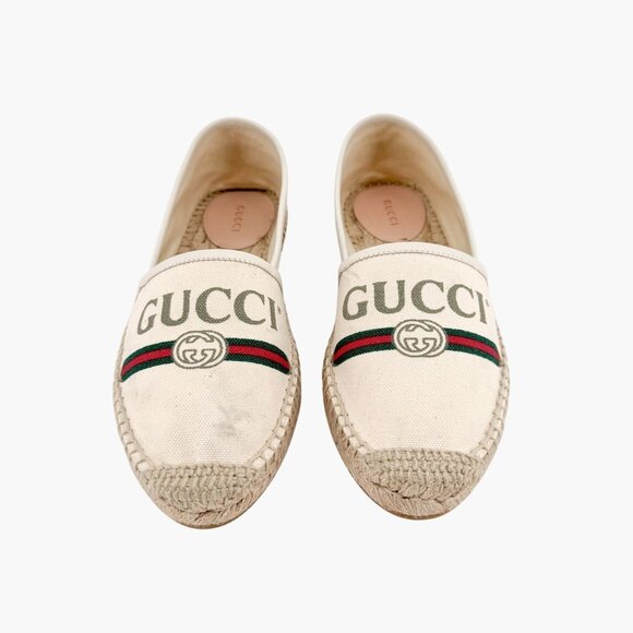 Gucci Interlocking GG Espadrille EU 37.5 US 7.5 Beige Web Stripe Logo Canvas - Picture 3 of 14